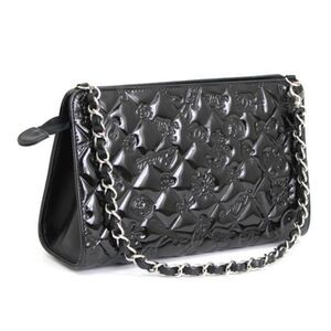 Chanel Matelasse Icon Chain Handbag Pouch Patent Black